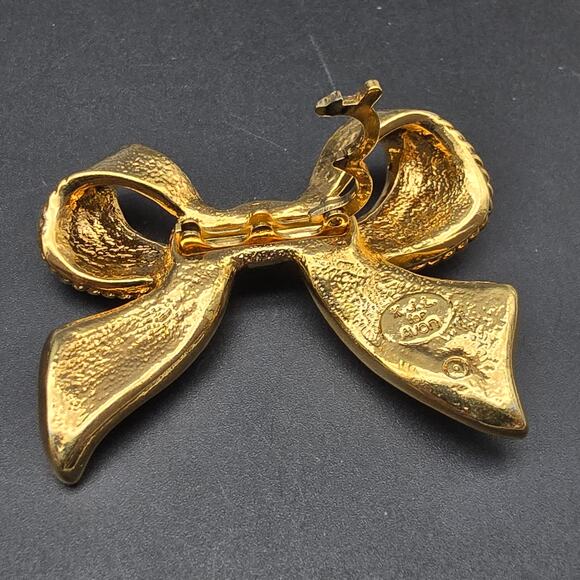 Kenneth Jay Lane for Avon Enhancer Pendant Gold Tone Bow Black Enamel - Picture 4 of 10